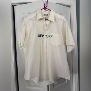 Vintage Cream Casual Button Down Shirt with NEW YORK lettering